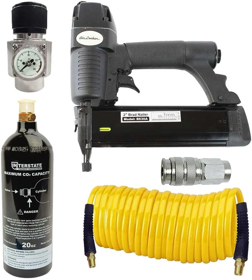 Air Locker B630A-CO2K 18 Gauge 2 Inch Brad Nailer with Co2 Regulator, Cylinder, Hose & Coupler Kit