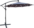 10FT Solar Powered Patio Umbrella, Market Table Umbrella with 24 LED Lights & 8 Sturdy Ribs, Cantilever Patio Umbrella with base, Offset Umbrella for Garden Lawn Deck Backyard Pool