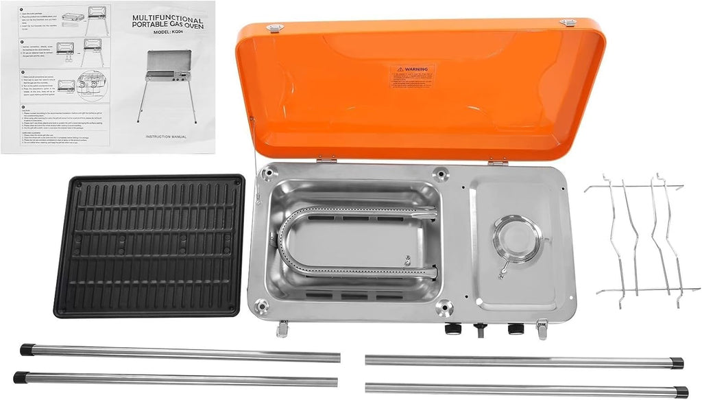 Wood Burning Stove Camping Stove, Outdoor 2-In-1 Grill & Stove Gas Camping Griddle Stove with Detachable Legs, Portable Grill Burner Tabletop Grill Cooker for Camping BBQ Picnic Hiking Tailgating Gril