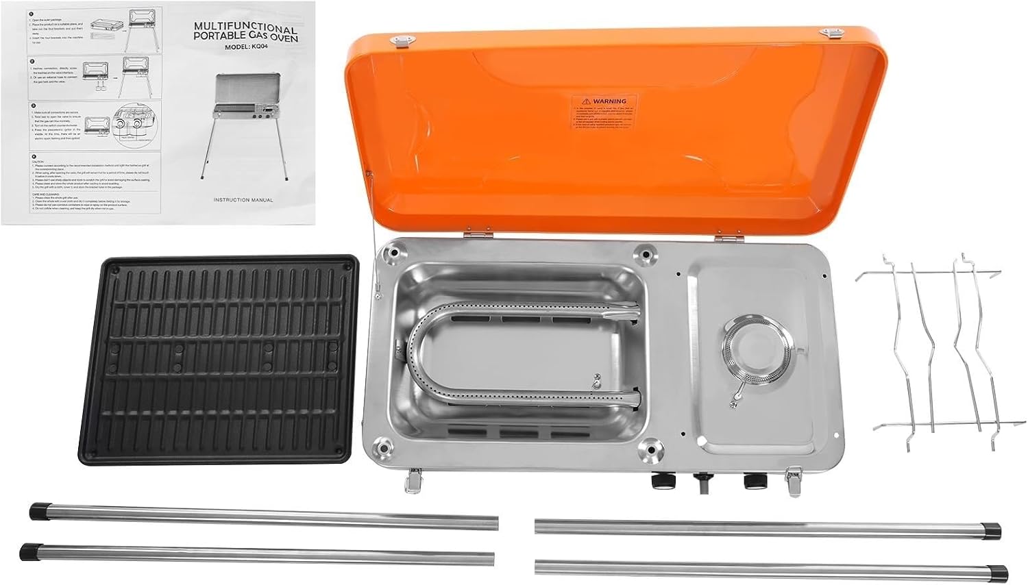 Wood Burning Stove Camping Stove, Outdoor 2-In-1 Grill & Stove Gas Camping Griddle Stove with Detachable Legs, Portable Grill Burner Tabletop Grill Cooker for Camping BBQ Picnic Hiking Tailgating Gril