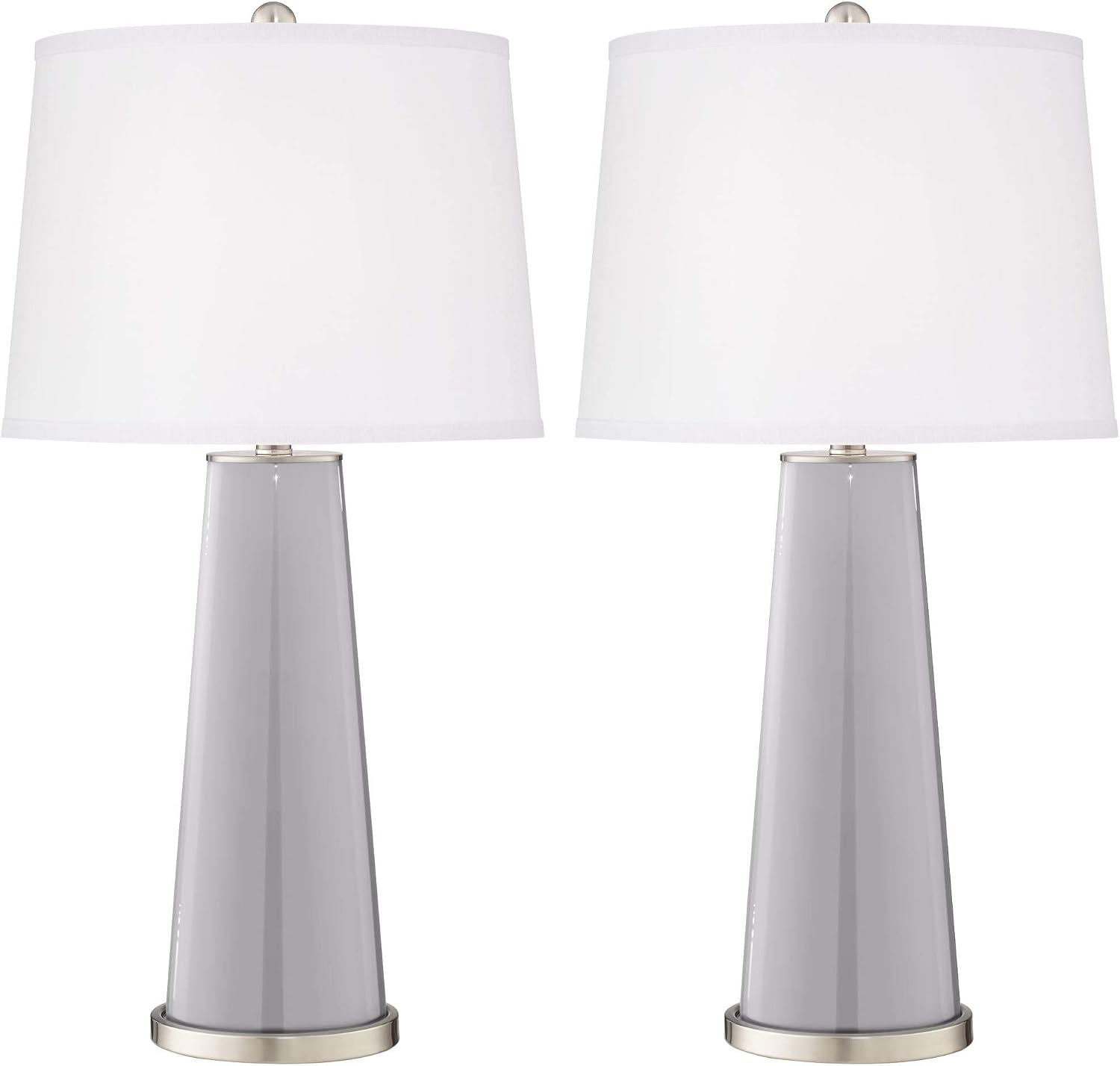Color + Plus Leo Modern Table Lamps 29 1/2' Tall Set of 2 Swanky Gray Glass Tapered Column Plain White Drum Shade Decor for Bedroom Living Room House Home Bedside Nightstand Office Family