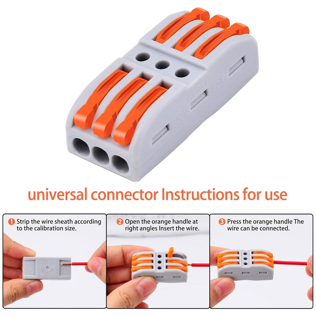Nineleaf 3 Wire Splice Connectors 1000pcs Quick Connect Wire Connectors Push-in Lever Nuts Compact Inline Terminals for Electrical Wire Splicing Project, 28-12 AWG, 3 in 3 Out