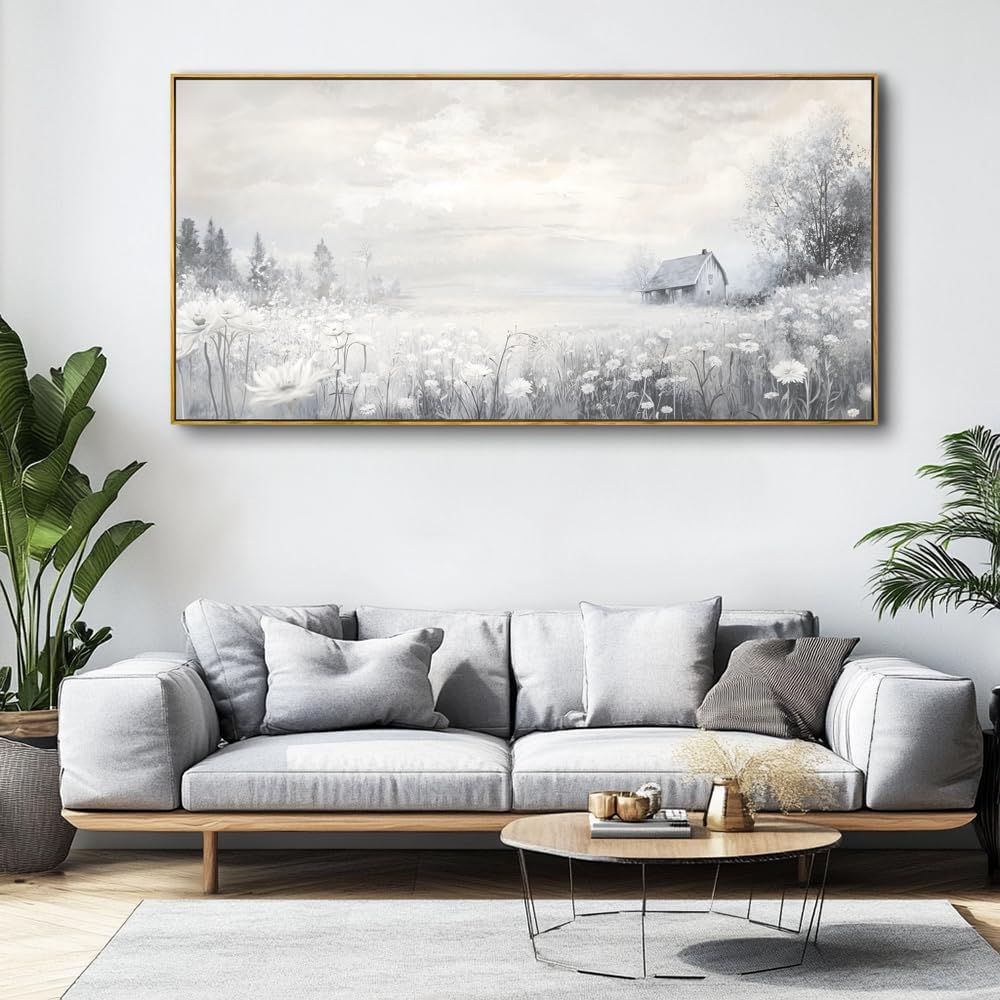 Abstract Landscape Wall Art - Framed Modern Canvas Painting for Living Room, Bedroom Home Office Decor, 60x30 Inch Ready to Hang