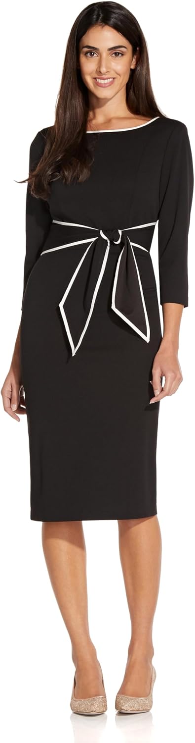 Adrianna Papell Tipped Crepe Tie Dress