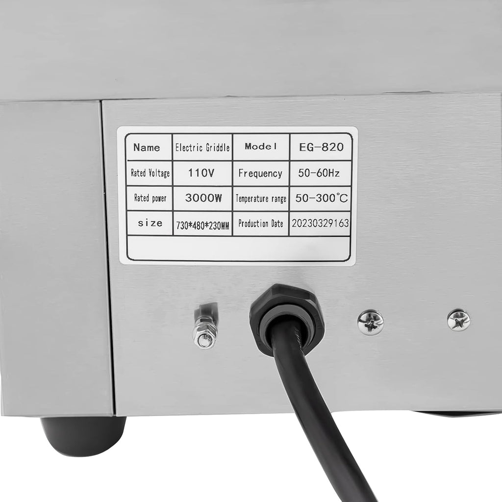 Commercial Electric Griddle, 30' 3000W Electric Countertop Flat Top Griddle Grill, Non-Stick Stainless Steel Teppanyaki Grill, Adjustable Temperature Control 122-572℉ (No Plug)
