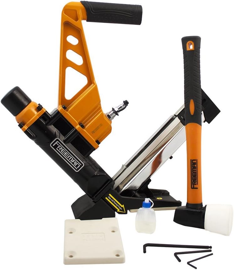Freeman Lightweight Pneumatic 3-in-1 15.5-Gauge and 16-Gauge 2' Flooring Nailer/Stapler with Flooring Mallet and Interchangeable Base Plates | PDX50C