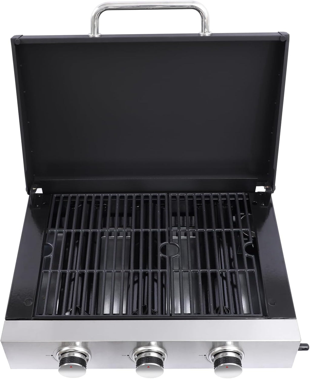 3-Burner Propane Gas Grill and Griddle Combo, 28,680 BTU Tabletop Teppanyaki Grill with Cast Iron Cooking Surface & Enameled Body, Portable Outdoor Cookstation for Camping, Tailgating, and BBQ