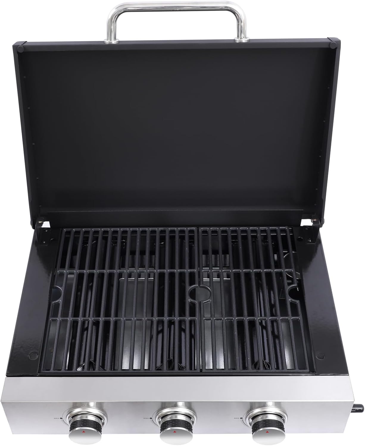 3-Burner Propane Gas Grill and Griddle Combo, 28,680 BTU Tabletop Teppanyaki Grill with Cast Iron Cooking Surface & Enameled Body, Portable Outdoor Cookstation for Camping, Tailgating, and BBQ