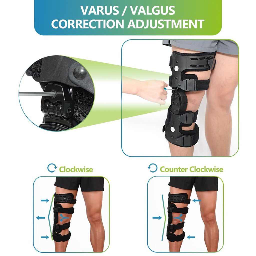 Komzer OA Unloader Knee Brace, Adjustable ROM & Stabilizing Support Used for Unloading Joint Pressure Caused by Bone-on-Bone Osteoarthritis, Capable of Delaying Surgery & Correcting Bow Legs/Valgus (Black, Left)