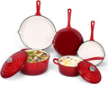 QuliMetal Nonstick Enameled Cast Iron Cookware Set, 5-Piece Pots and Pans Set with Lids, Skillet, Frying Pan, Saucepan & Dutch Oven for All Stovetops, PFOA Free, Ideal for Sourdough Bread Baking