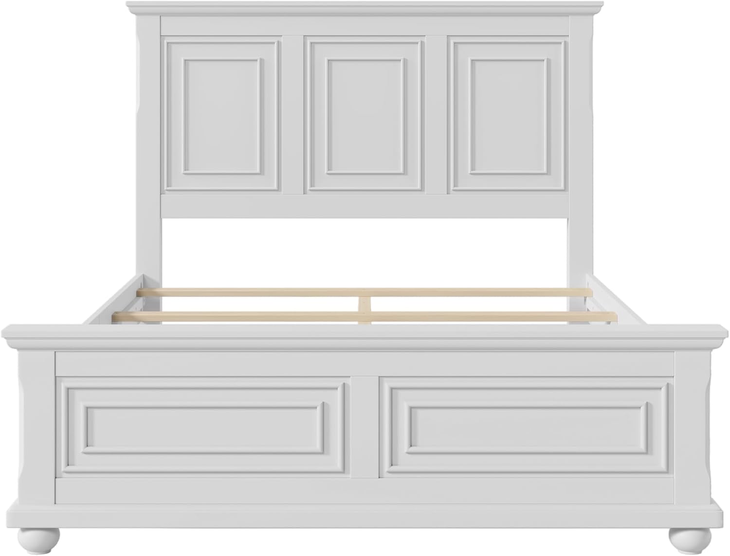 Merax Queen Size Bed Frames Traditional Town and Country Style Pinewood Vintage Bed,No Box Spring Needed,White
