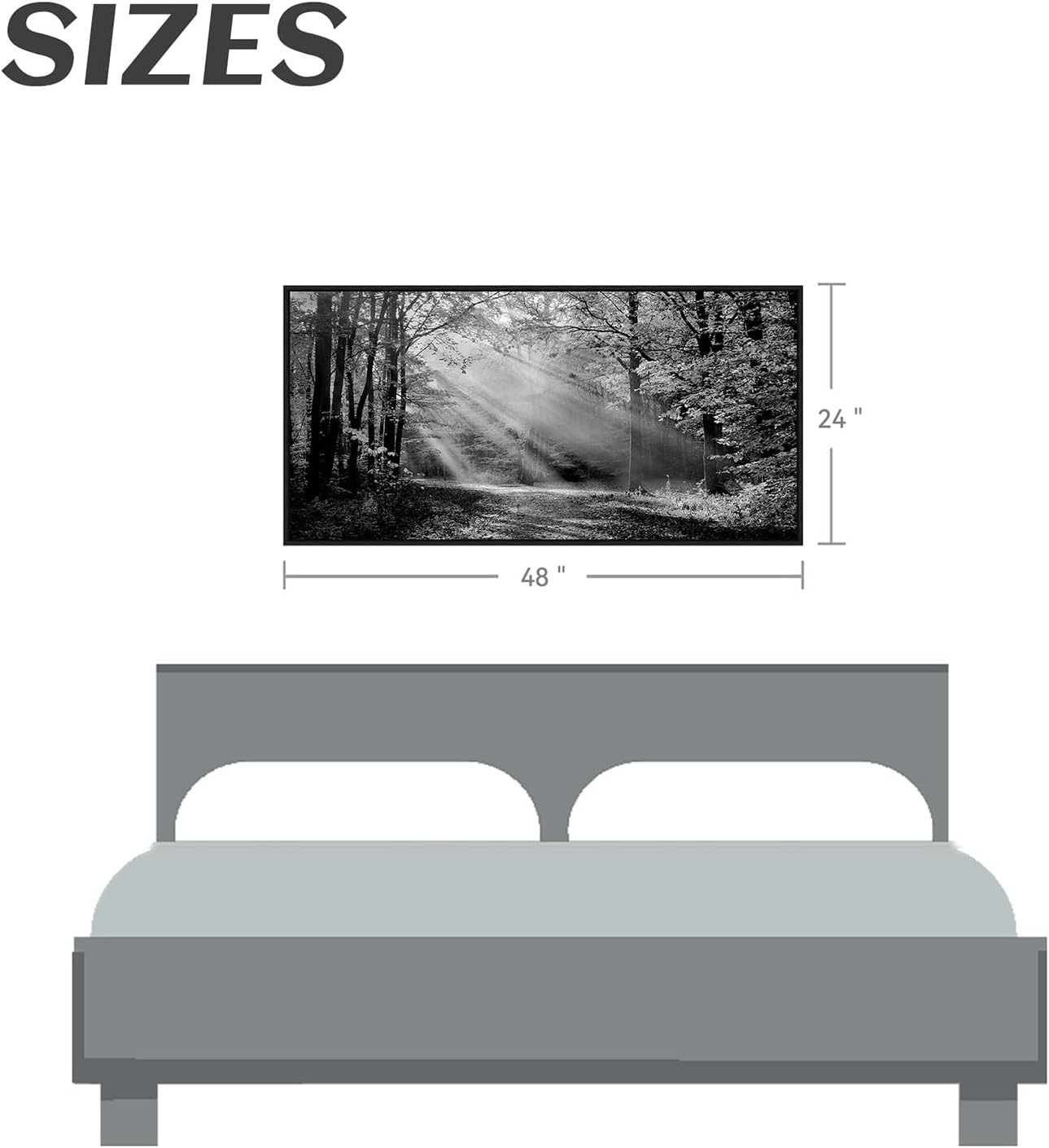 Landscape Canvas Framed Wall Art - Black White Sunset Forest Picture Woodland Painting Nature Tree Scenery Artwork Prints for Bedroom Living Room