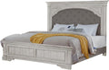 Steve Silver Company Highland Park 83.5' x 90' Farmhouse Wood & Fabric Upholstered Panel King Bed with Button Tufted Headboard, Low Vertical Planked Inset Panel Footboard, in Rustic Ivory Finish