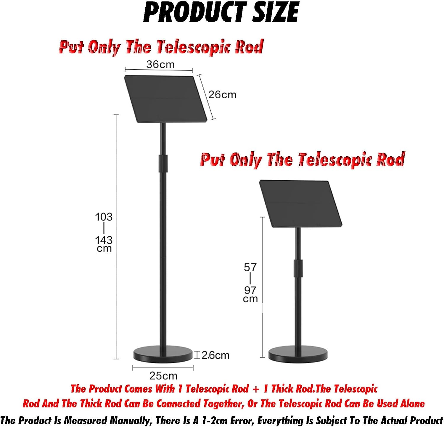 Multi-Purpose Book Holder,Music Sheet Stand,Floor with Removable Tray,Adjustable to 143cm, for Scores Tablet Laptop