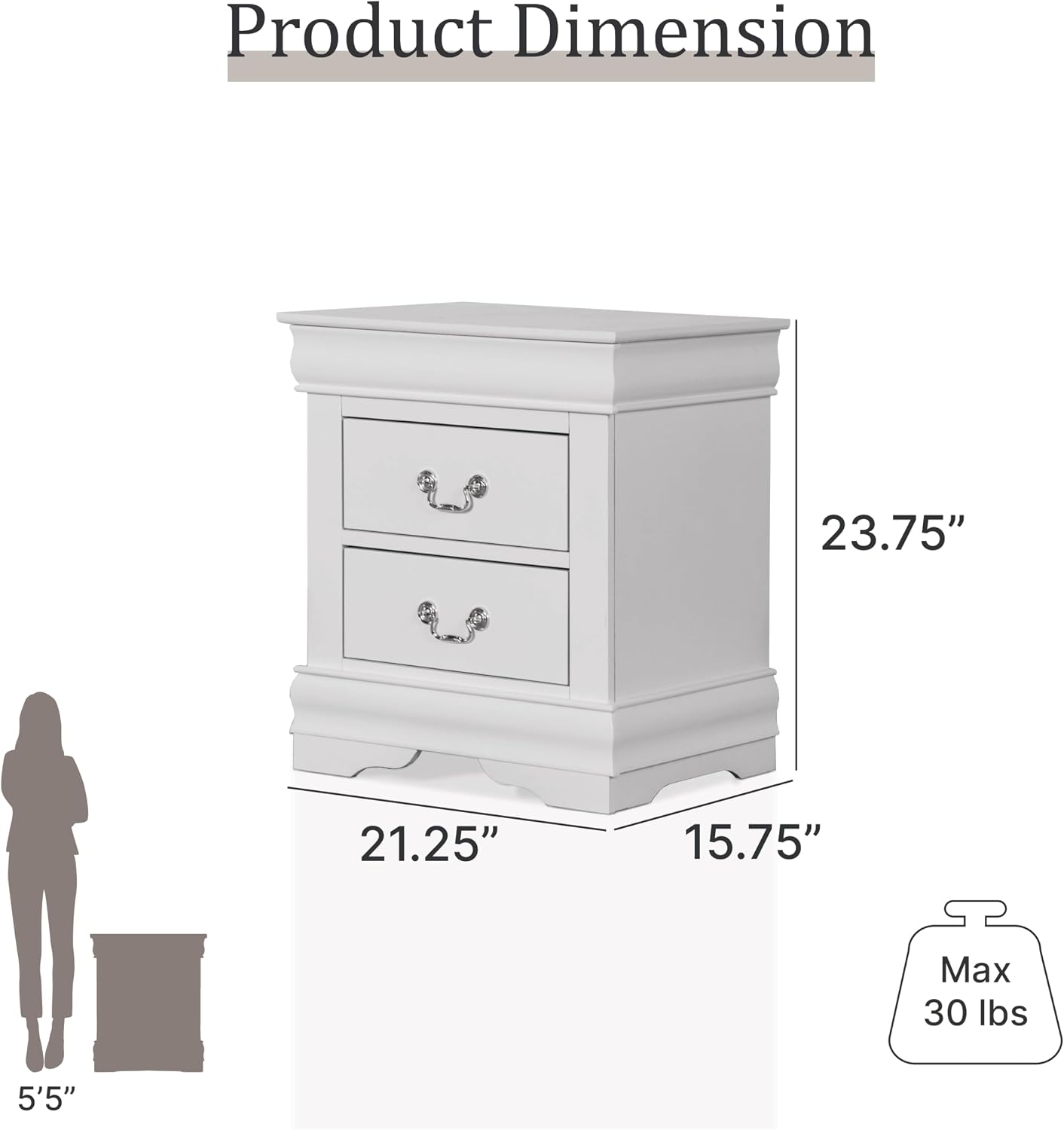Furniture of America Louis Philippe Traditional Solid Wood 3 Piece Bedroom Set, King Bed Frame and Nightstands Set of 2, Sleigh Design Bedframe with Headboard and Footboard, Box Spring Needed, White