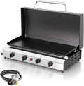 30'' Gas Griddle Flat Top Grill with Lid, 4-Burner Tabletop Portable Propane Griddle for Outdoor Cooking, BBQ, Camping & Tailgating Barbecue, 60,000BTU Output