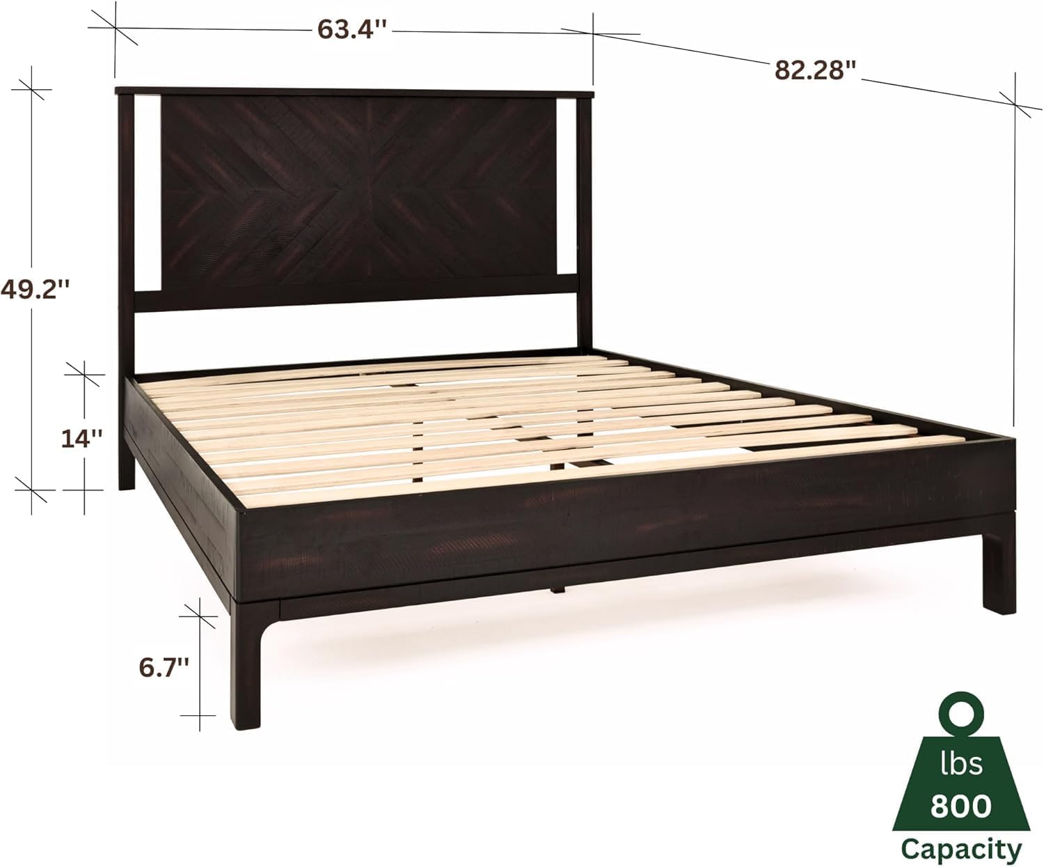 Bme Vivian Queen Bed Frame with Headboard, 14 Inch Deluxe Rustic Scandinavian Style - Solid Acacia Wood - No Box Spring Needed - 12 Strong Wood Slat Support - Easy Assembly - Rustic Black