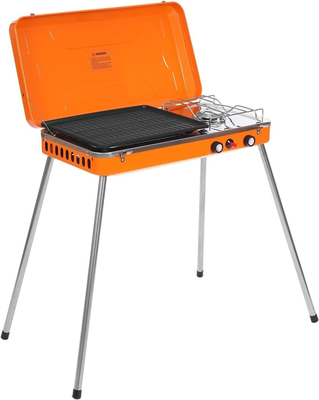 Wood Burning Stove Camping Stove, Outdoor 2-In-1 Grill & Stove Gas Camping Griddle Stove with Detachable Legs, Portable Grill Burner Tabletop Grill Cooker for Camping BBQ Picnic Hiking Tailgating Gril