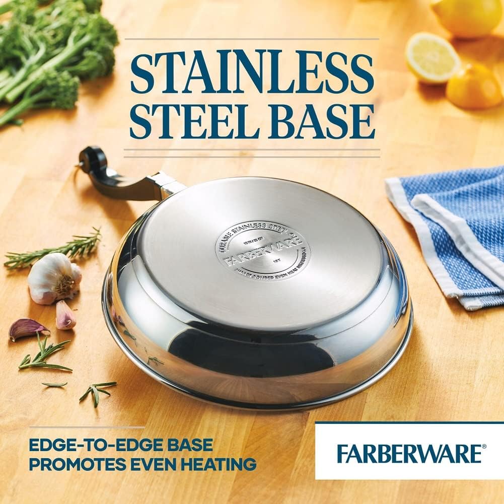 Farberware Classic Series Nonstick Stainless Steel Cookware Set, Pots and Pans Set, 15-Piece