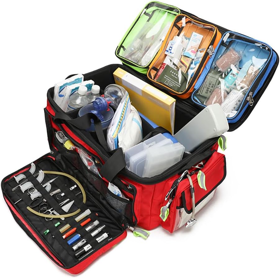 Generic Portable Trolley First Aid Kit Bag with Wheels, Large Capacity Outdoor Emergency Medical Duffle Bag Empty,Medical Trolley Bag with Compartments Removable,Ideal for EMT, EMS, Paramedics, Blue