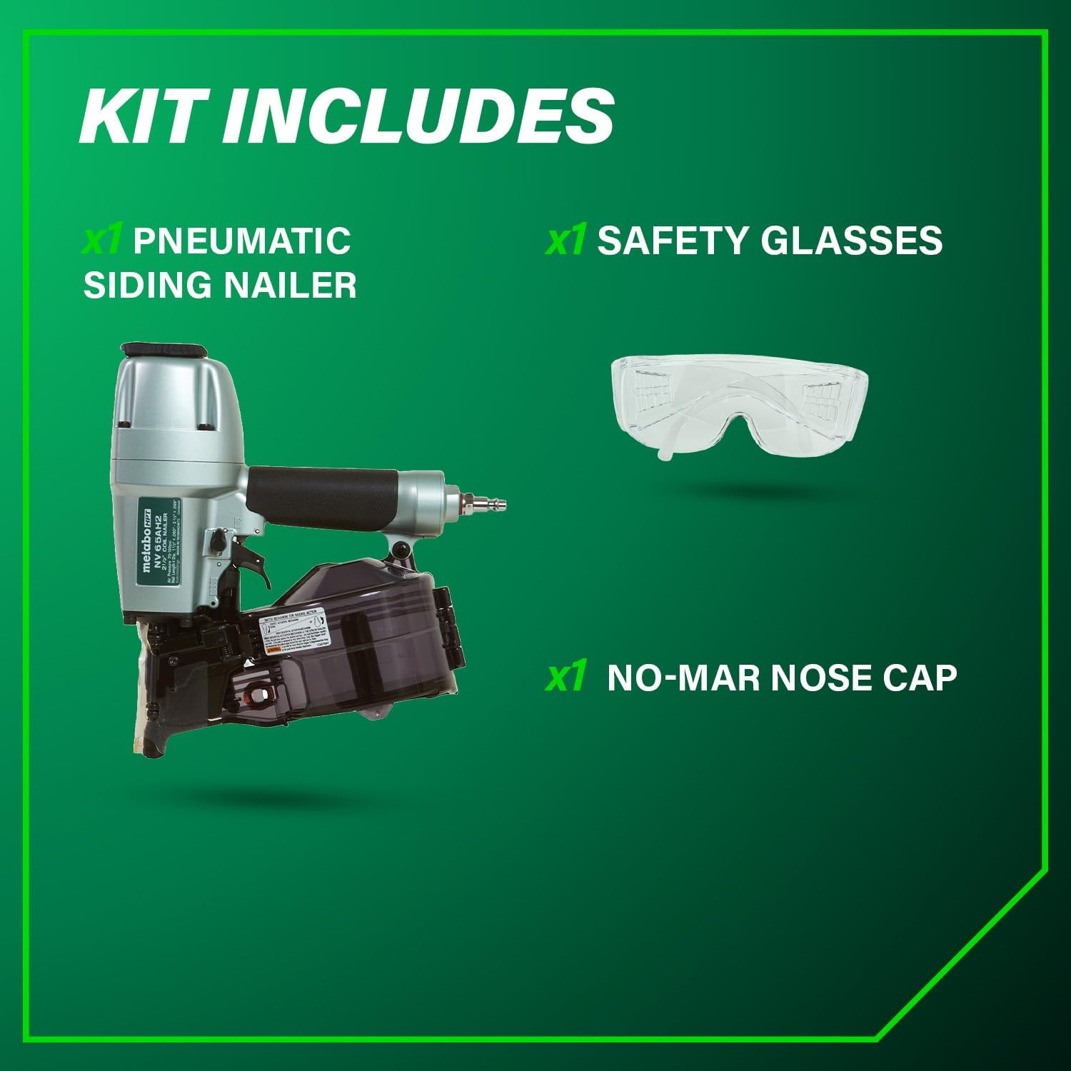 Metabo HPT Coil Siding Nailer, Pro-preferred Pneumatic Power Nailers in Siding Tools, For Sheathing, Decking & Fencing, 15° Plastic Collated Nails and 16° Wire Coil Nails, NV65AH2