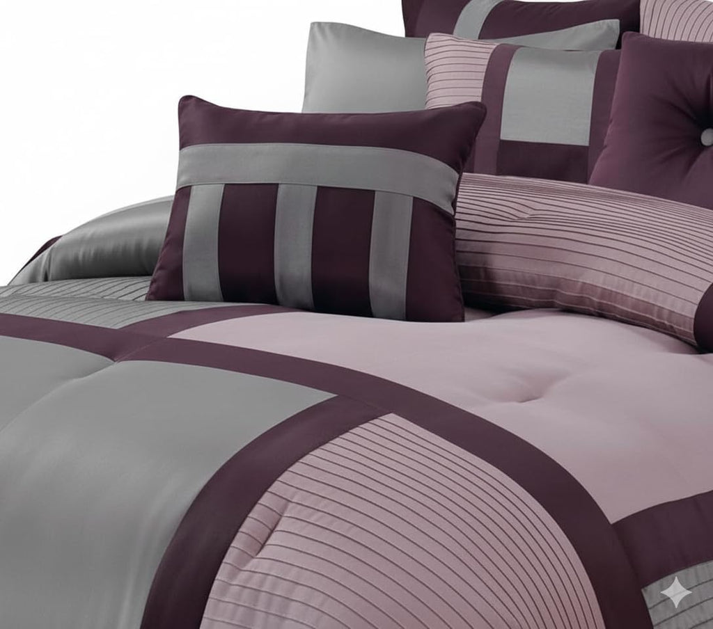 Royal Tradition 8-Piece Bed in a Bag, King Size, Purple Morgan Comforter Set (One Comforter 106' x 92', Two Pillow Shams, Euro Shams, Two Cushions, One Bedskirt) Stylish Bedding