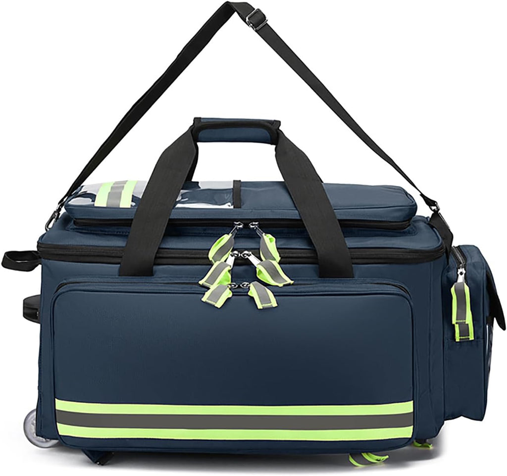 Large Capacity Medical Trolley Bag with Wheels - First Responder First Aid Kit Bag, Portable Outdoor Emergency Duffle Bag - Empty Trauma Bag with Compartments