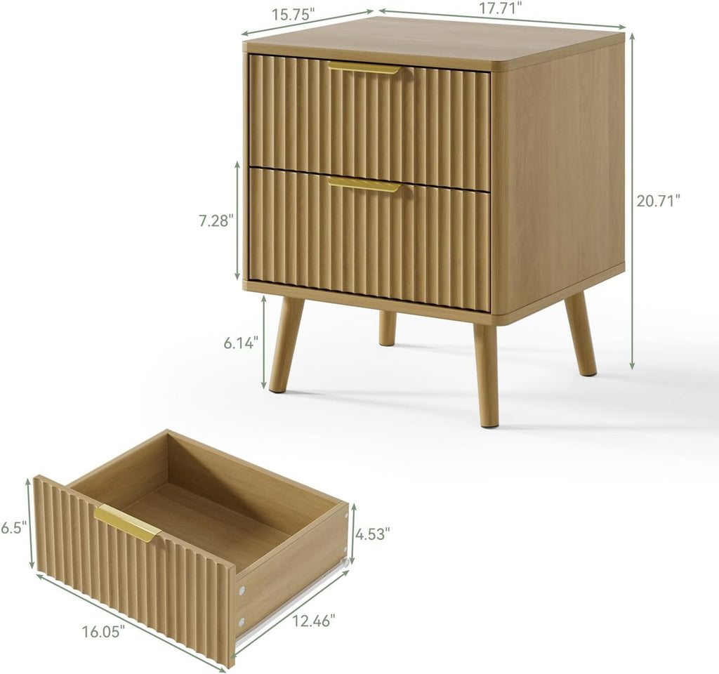 LYNSOM Fluted Dresser and Nightstand Sets 4 Piece, 2-Drawer Nightstands and 5/7 Drawers Dresser, Wood Bedroom Furniture Set for Home, Bedroom, Hallway, Oak