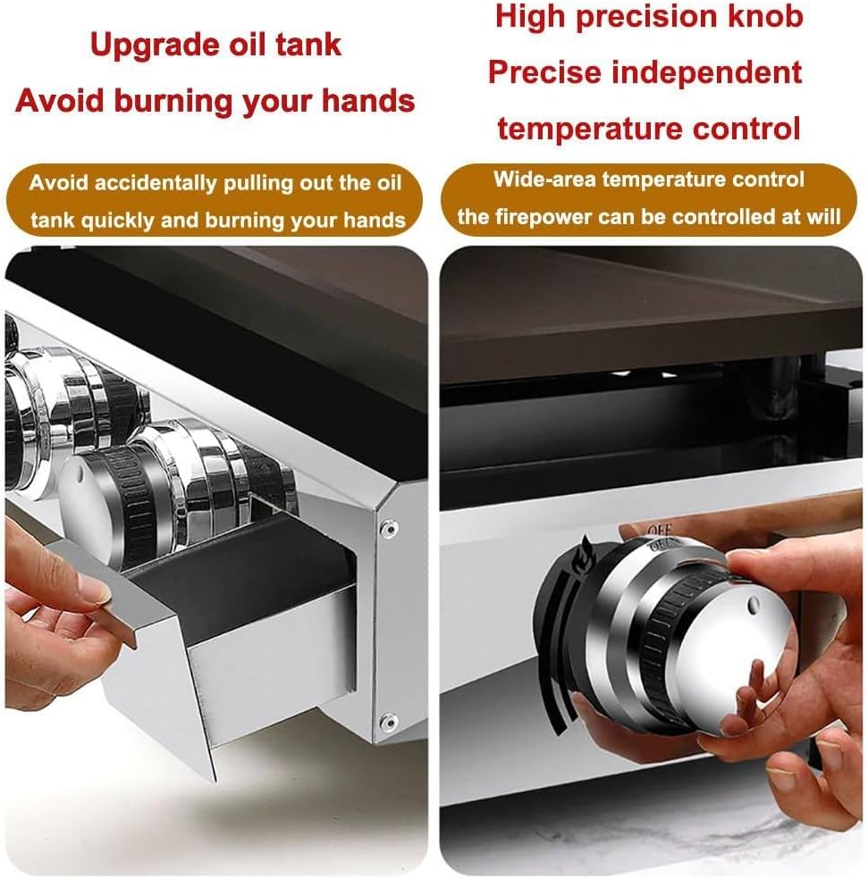 Portable Gas Grill Propane Tabletop Grill 3 Burners Gas Griddle 23 Inch Flat Top Grill for Outdoor Cooking While Party, Picnicking Or Camping，670x414x190mm