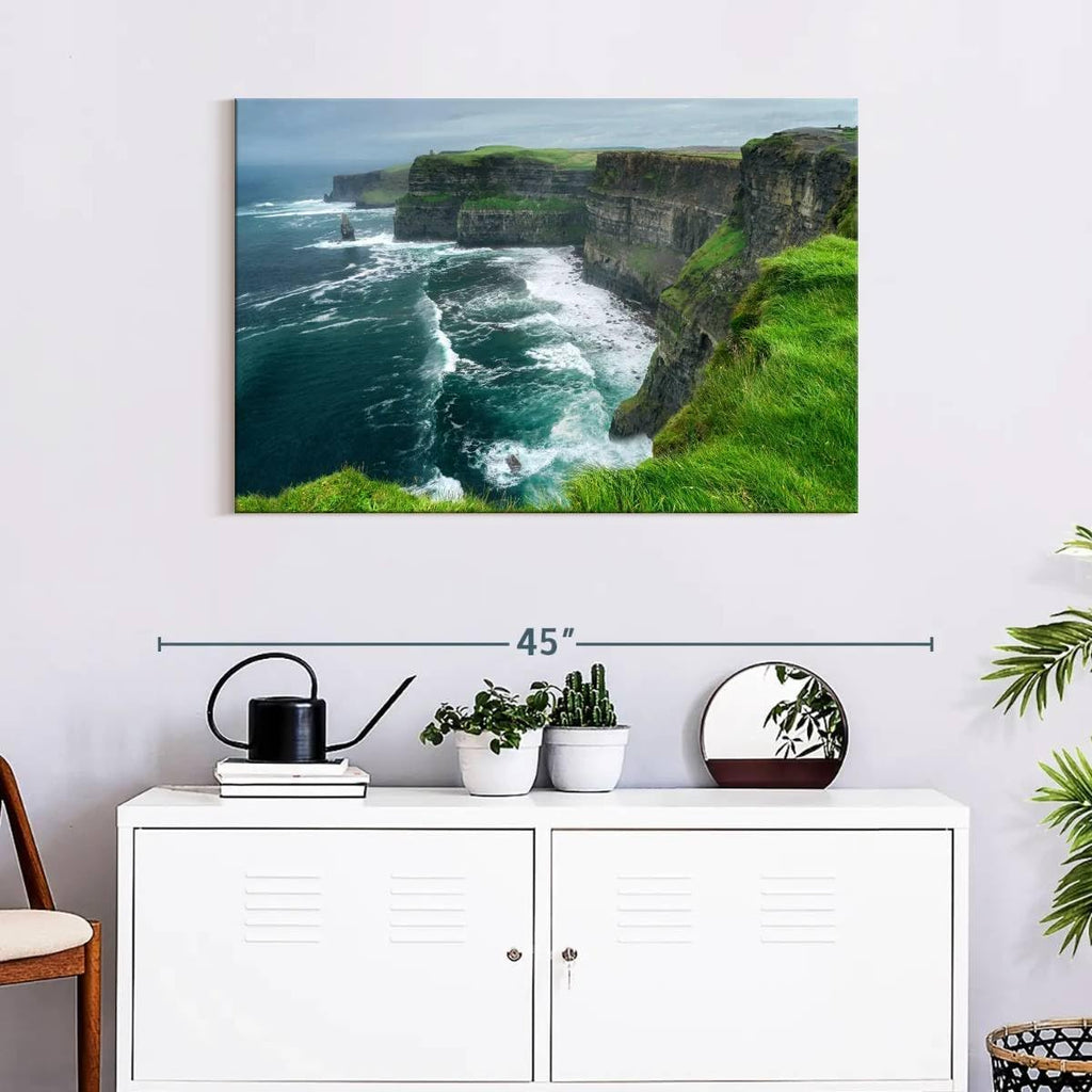 ElephantStock Windy Cliffs Of Moher Canvas - 1 Panel Landscape Photography Decor - Nature Landscape Wall Art - Nature Landscape Wall Art Photography for Living Room - 36' X 24'