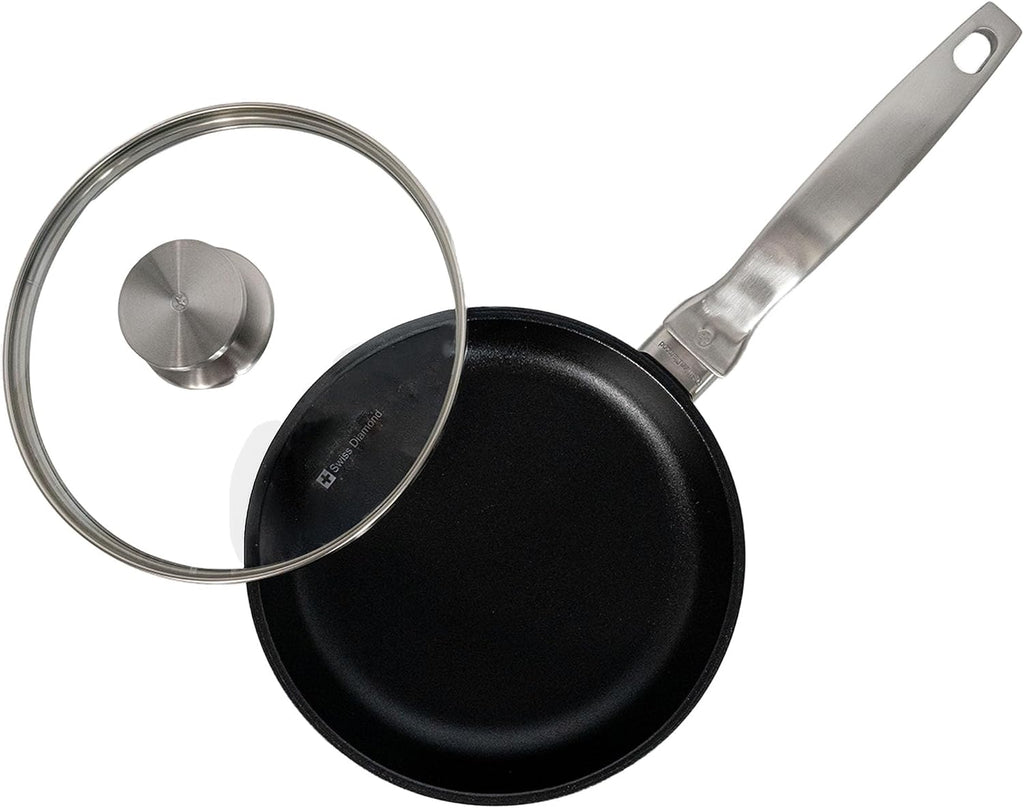 Swiss Diamond Nonstick Frying Pan Hybrid Ceramic and Diamond-Infused Fry Pan With Glass Lid, Dou Ceramic, Dishwasher and Oven Safe Fry Pans (8 IN)