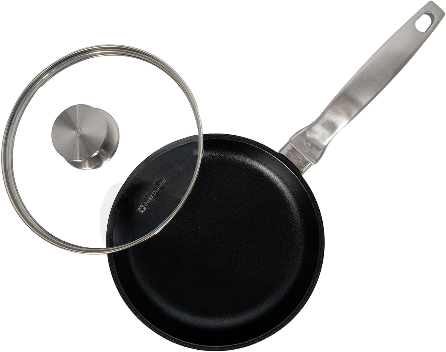 Swiss Diamond Nonstick Frying Pan Hybrid Ceramic and Diamond-Infused Fry Pan With Glass Lid, Dou Ceramic, Dishwasher and Oven Safe Fry Pans (8 IN)