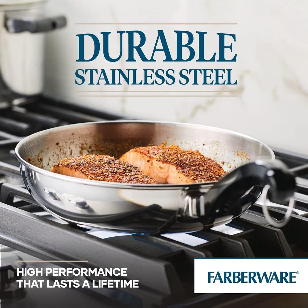 Farberware Classic Series Nonstick Stainless Steel Cookware Set, Pots and Pans Set, 15-Piece