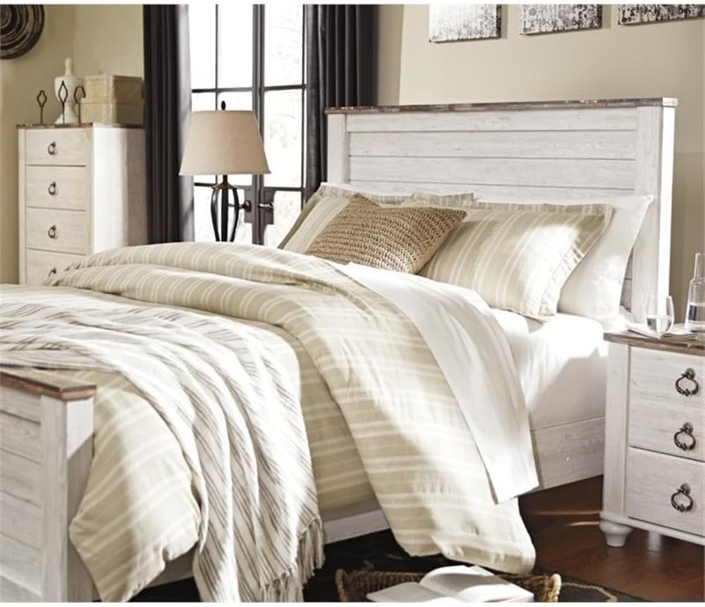 BOWERY HILL Queen Size Panel Bed with Headboard, Footboard in Wood, in White, No Box Spring Needed, Easy Assembly