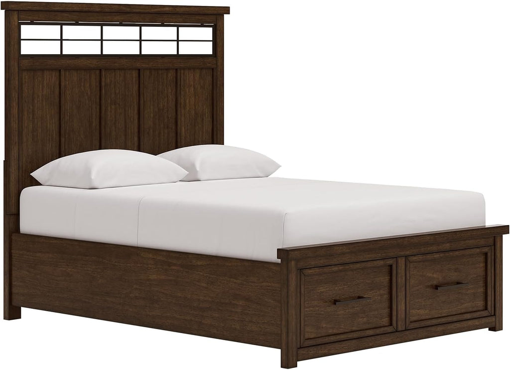 Signature Design by Ashley Taffenbrook Queen Bed Frame with Headboard, 2-Drawer Storage Platform Bed, Hardwood Solids, Mango Wood Veneer, MDF, Rich Brown Finish