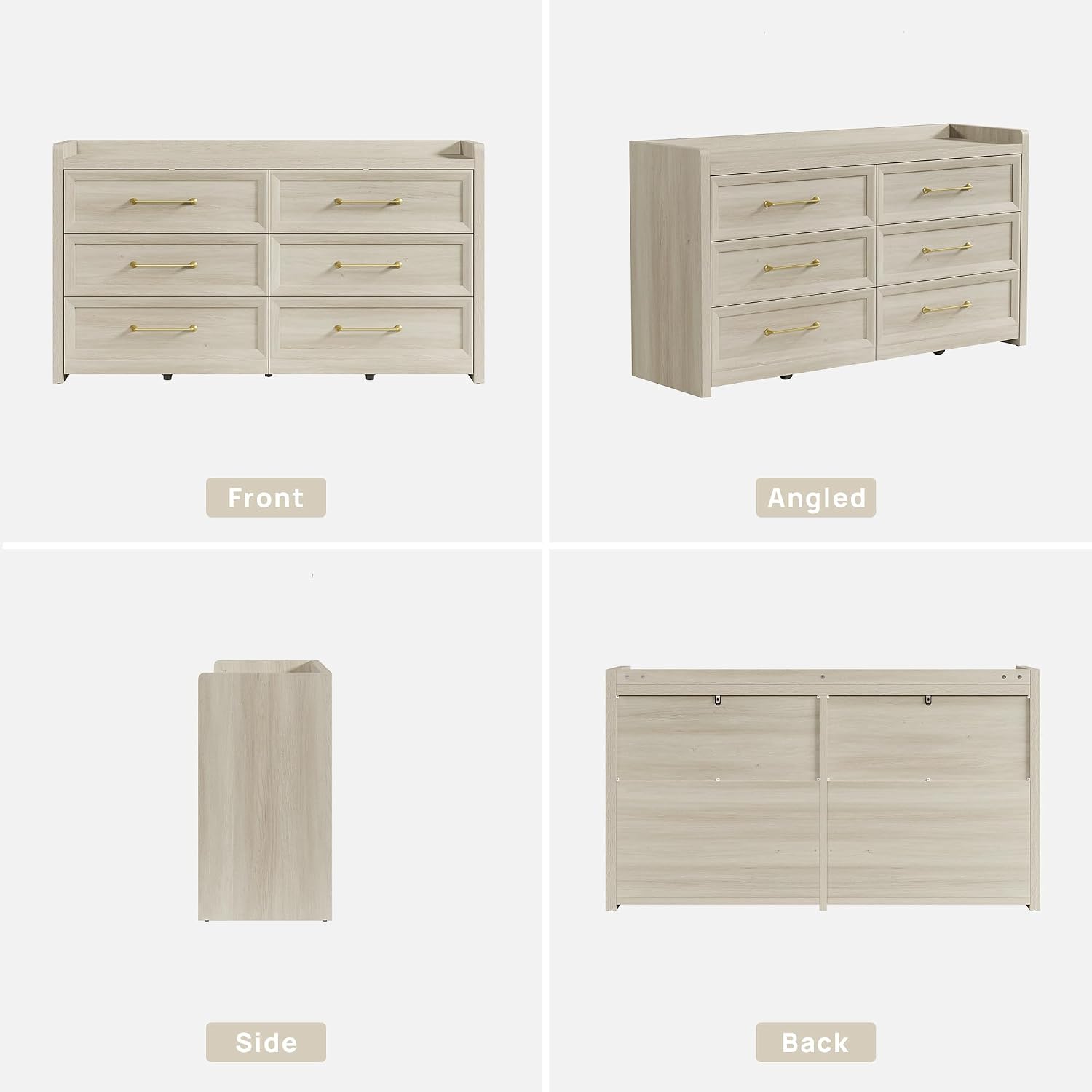 SICOTAS 6 Drawer Dresser for Bedroom-112.8' Extra-Wide Wooden Chest of Drawers with Large Storage, Long Dresser TV Stand with Drawers, Farmhouse Closet Dressers for Nursery, Grey White Oak, 2PCS