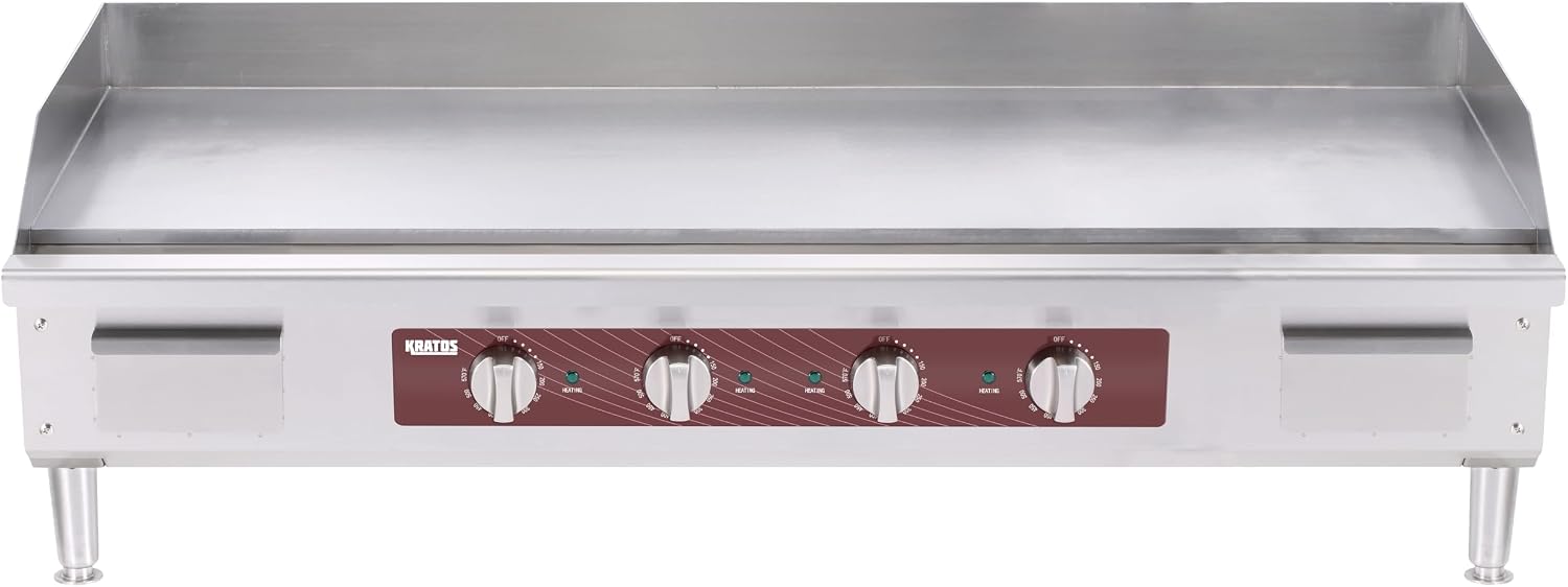 Kratos 48' Wide Commercial Electric Countertop Griddle, Flat Stainless Steel Grill for Restaurants, 208/240V, 10482/1400W (29M-154)