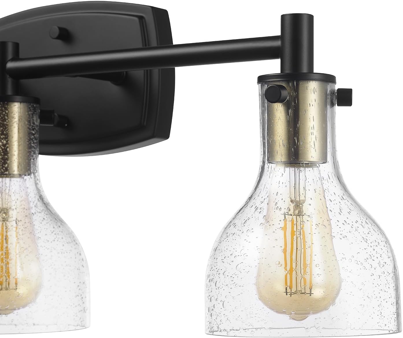 GLOBE Electric 63000062 5-Piece All-in-One Bathroom Set, Matte Black & Brass, 3-Light Vanity Light, Seeded Glass, Towel Bar, Toilet Paper Holder, Towel Ring, Robe Hook, Bathroom Lights Over Mirror