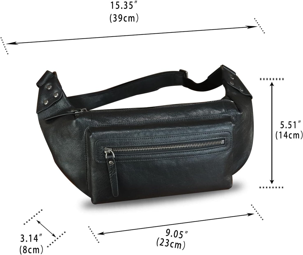 Genuine Leather Fanny Pack for Men and Women Waist Bag Hip Bag Real Leather Fanny Bag Sling Bag Crossbody Bags Chest Purses (Black), LRTO-15023