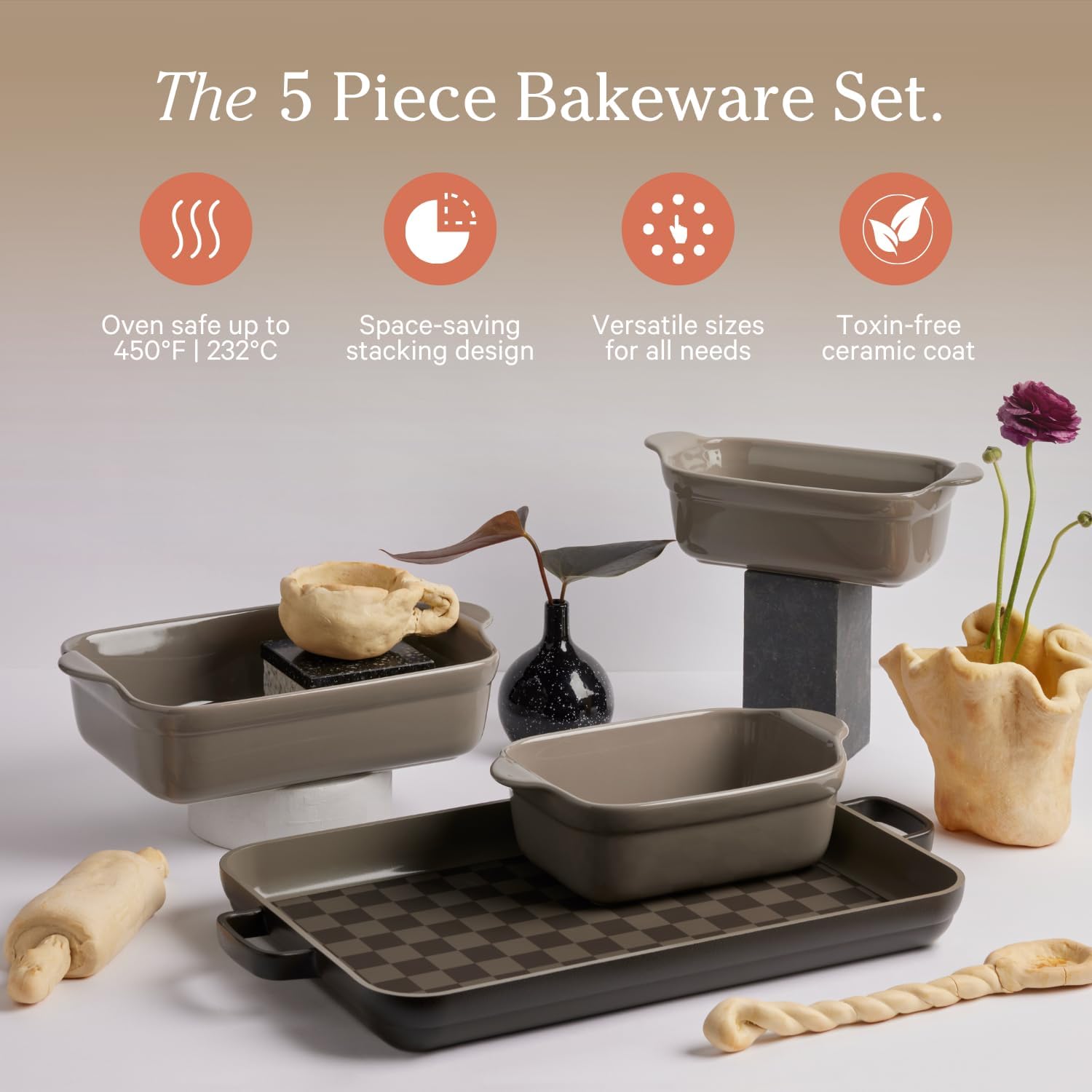 Our Place Bakeware Set | 5-Piece Ceramic Bakeware Collection with Stovetop-to-Oven Griddle Pan | PFAS-Free Non-Toxic Nonstick Pans, Oven Mat & Baking Dishes | Char
