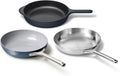 Caraway Fry Pan Sampler Bundle - 10.5' Non-Stick Ceramic Frying Pan, 10.5' Stainless Steel Fry Pan, 10.5' Enameled Cast Iron Skillet - Non Toxic, Oven Safe - Navy