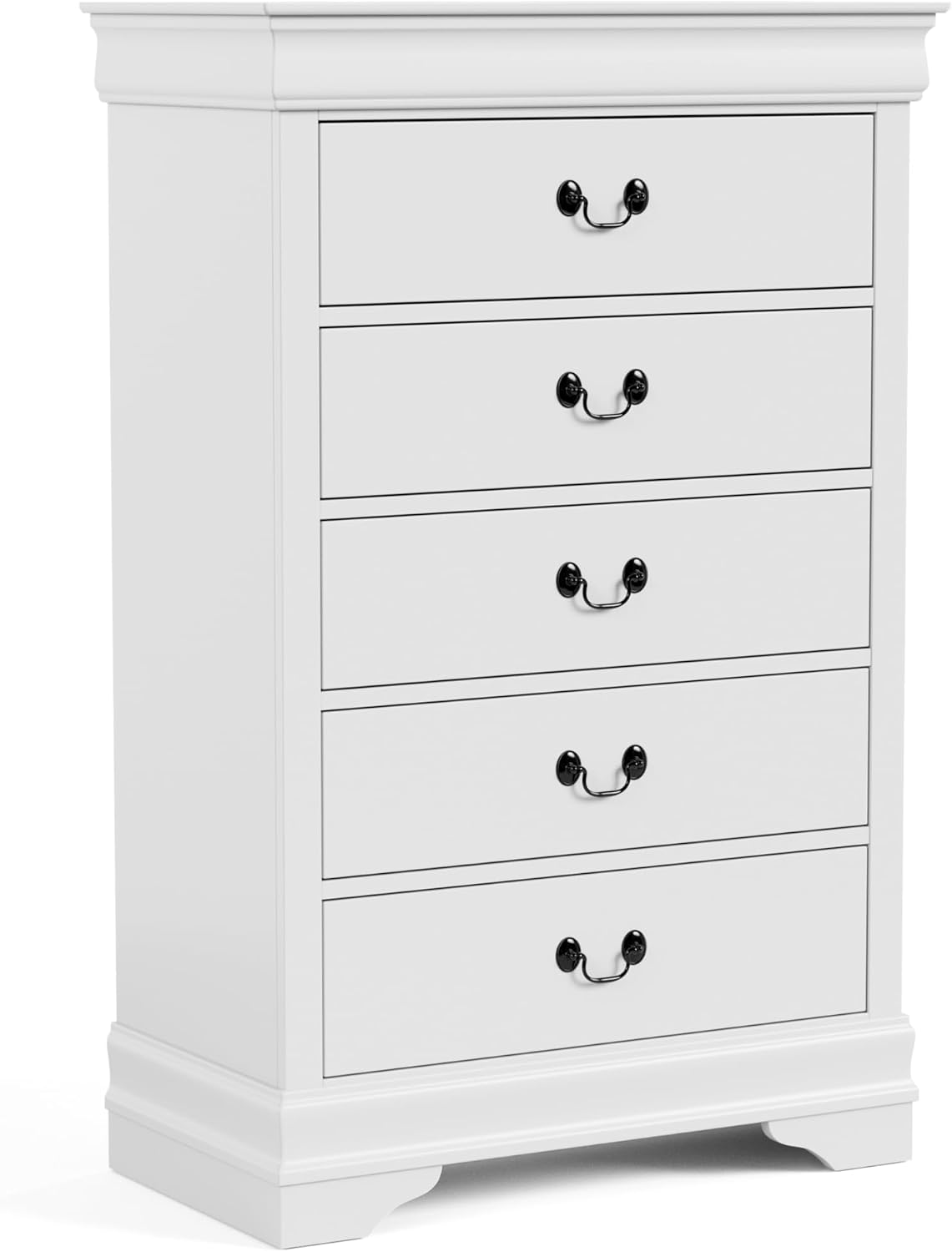 Furniture of America Arabella Traditional Solid Wood 3 Piece Bedroom Set, King Bed Frame, Nightstand, and Chest, Chic Sleigh Design Bedframe with Headboard and Footboard, Box Spring Needed, White