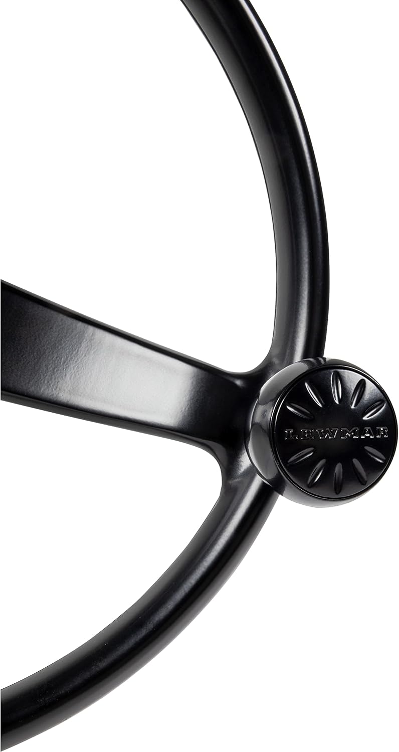 Lewmar Power Grip Boat Steering Wheel with 5/8' Welded Nut - 13.5' Diameter, Weather-Resistant Black Cast Stainless Steel, Professional Knob with Ergonomic Finger Grips