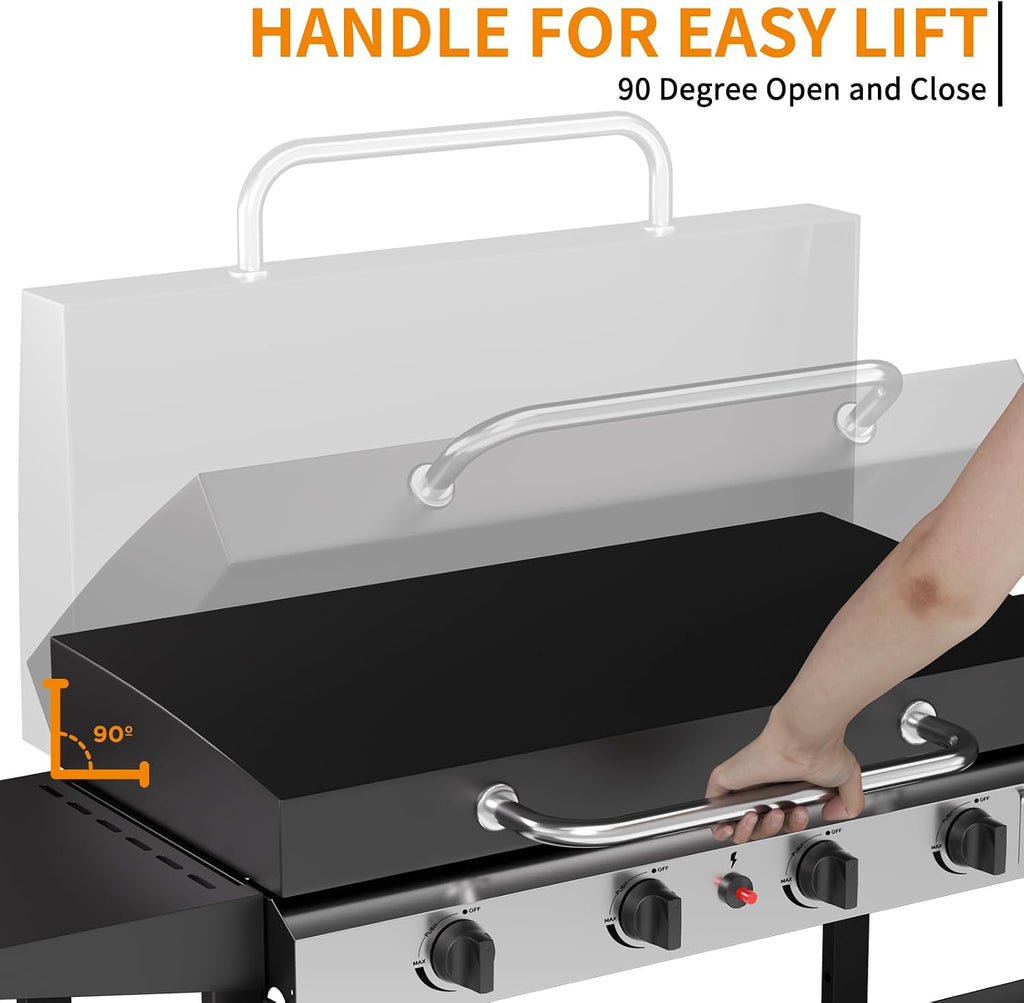 30'' Gas Griddle Flat Top Grill with Lid, 4-Burner Tabletop Portable Propane Griddle for Outdoor Cooking, BBQ, Camping & Tailgating Barbecue, 60,000BTU Output
