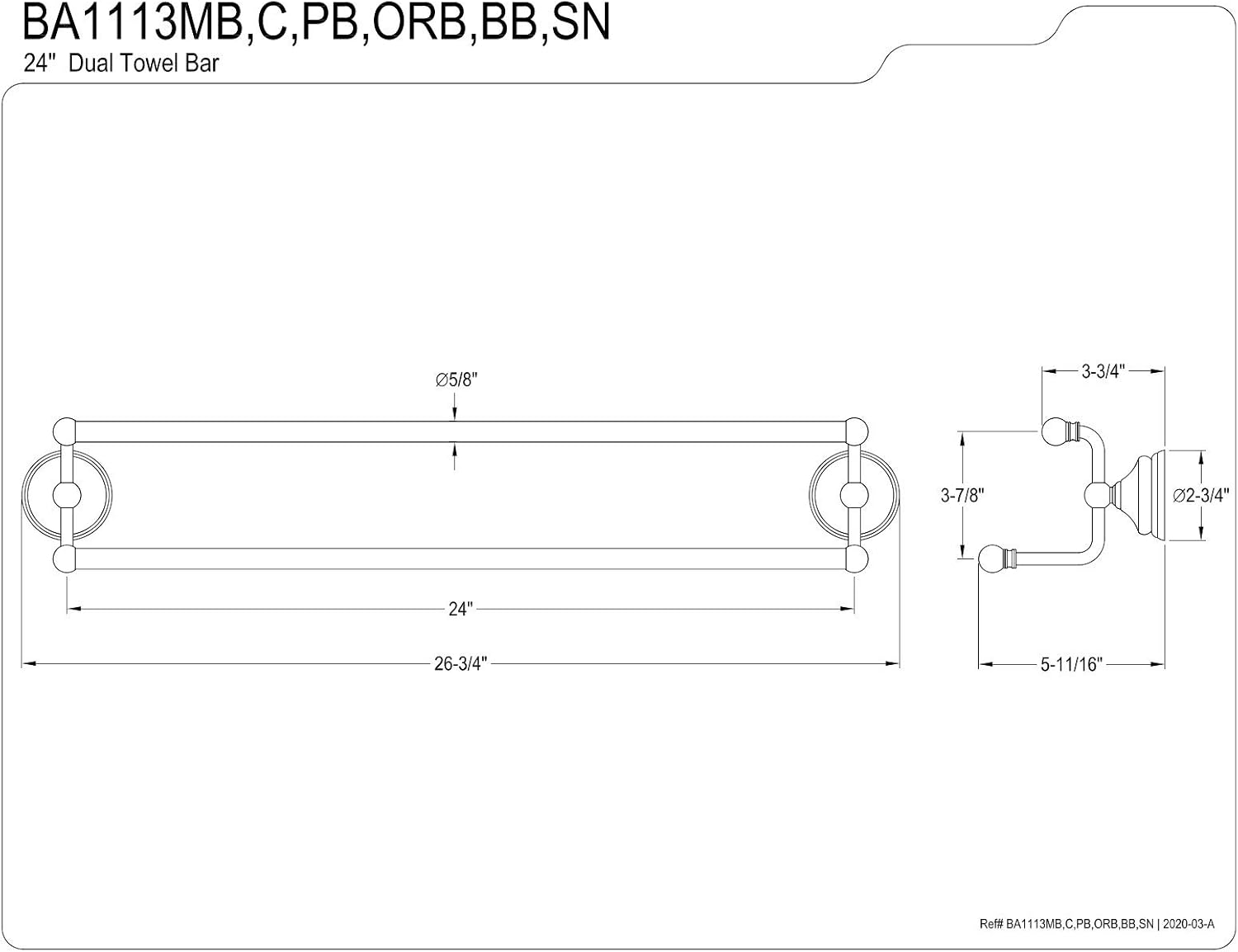 Kingston Brass BAK1113478BB Victorian Bathroom Hardware Set, Brushed Brass 24 x 5.81 x 5.06