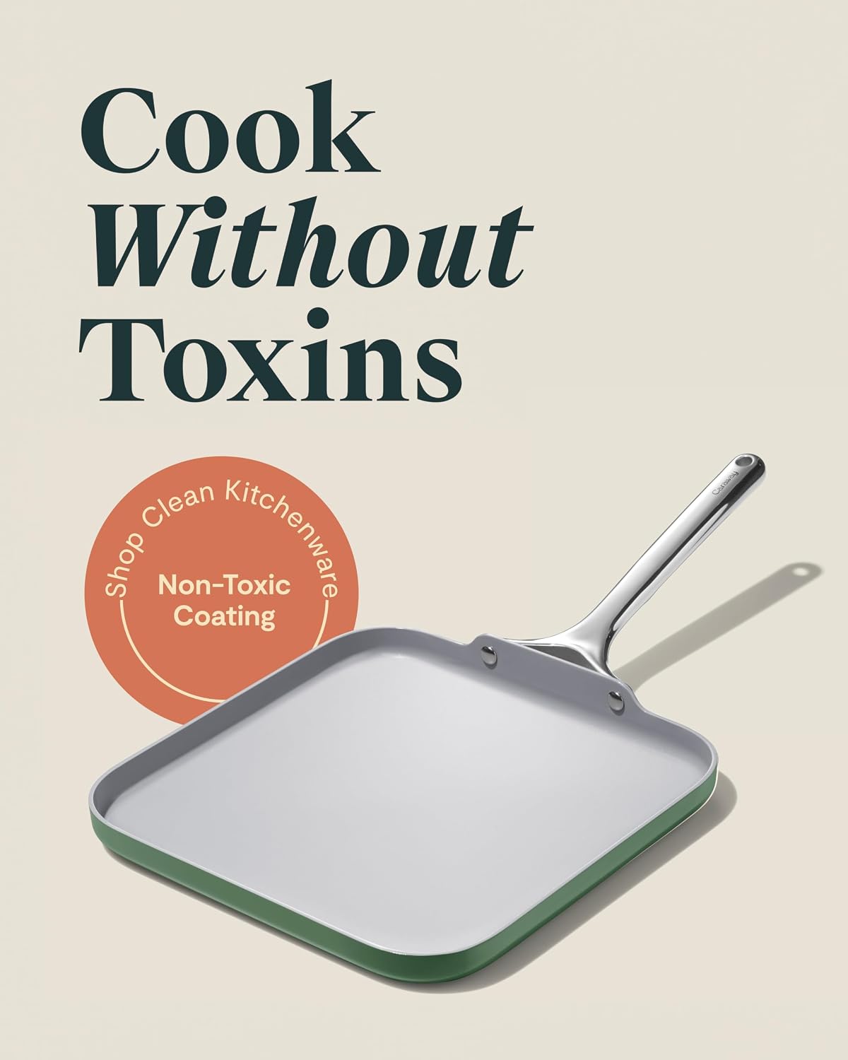 Caraway Square Griddle Pan - 11' Square Pan - Non-Stick Ceramic Coated - Non Toxic, PTFE & PFOA Free - Oven Safe & Compatible with All Stovetops - Sage