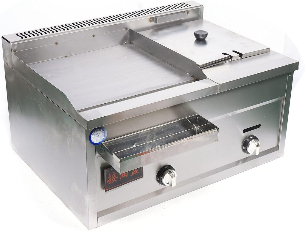 Xuthusman Commercial Stainless Steel Double Burner Gas Propane Tabletop Griddle and Deep Fryer Combo