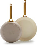 GreenPan Hard Anodized Healthy Ceramic Nonstick 10' and 12' Frying Pan Skillet Set, Gold Handle, PFAS-Free, Dishwasher Safe, Oven Safe, Taupe