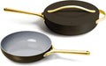 Caraway Fry Pan and Sauté Pan Duo - 10.5' Ceramic Frying Pan and 11.8' Deep Sauté Pan with Lid - Non Stick, Non Toxic, Oven Safe - Black