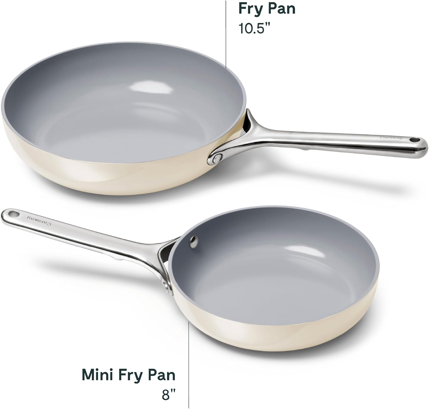Caraway Fry Pan Duo - Nonstick Ceramic Frying Pan (8' & 10.5') - Non Toxic, PTFE & PFOA Free - Oven Safe & Compatible with All Stovetops (Gas, Electric & Induction) - Cream